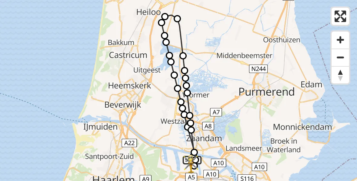 Vluchtroute Traumahelikopter Amsterdam Heliport - Amsterdam, 21 juli 2026, 08:10