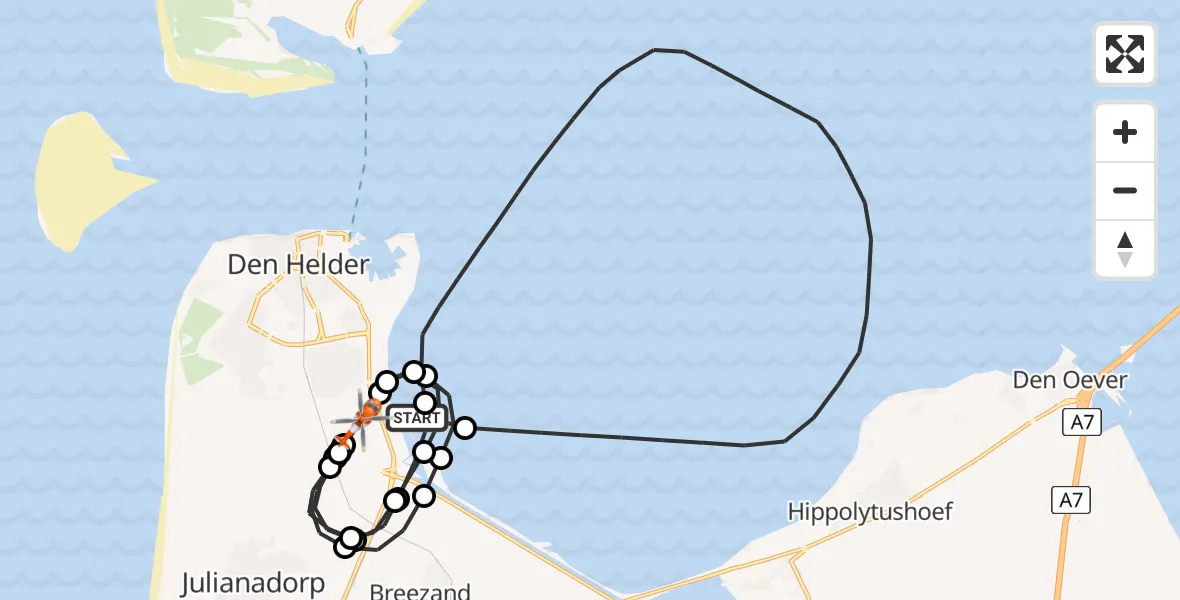 Vluchtroute Kustwachthelikopter Den Helder - Militair vliegveld De Kooy / Den Helder Airport, 21 juli 2026, 09:06