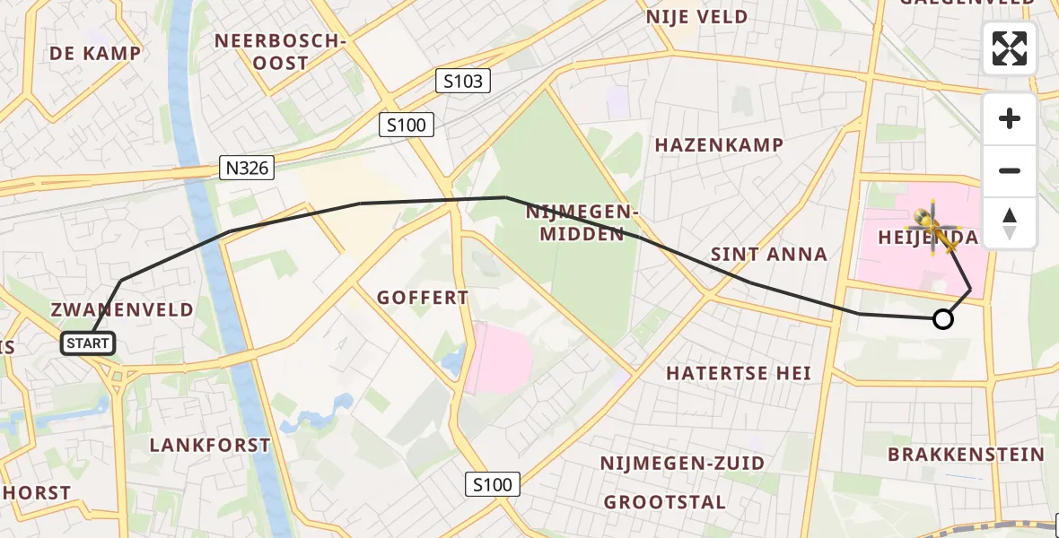 Vluchtroute Traumahelikopter Nijmegen - Radboud University Medical Center Heliport, 21 juli 2026, 09:25