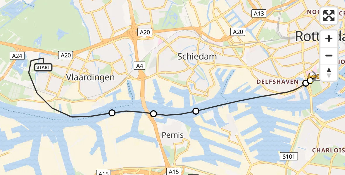 Vluchtroute Traumahelikopter Vlaardingen - Erasmus MC, 21 juli 2026, 10:02