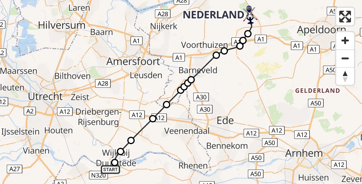 Vluchtroute Politiehelikopter Ravenswaaij - Uddel, 21 juli 2026, 10:07