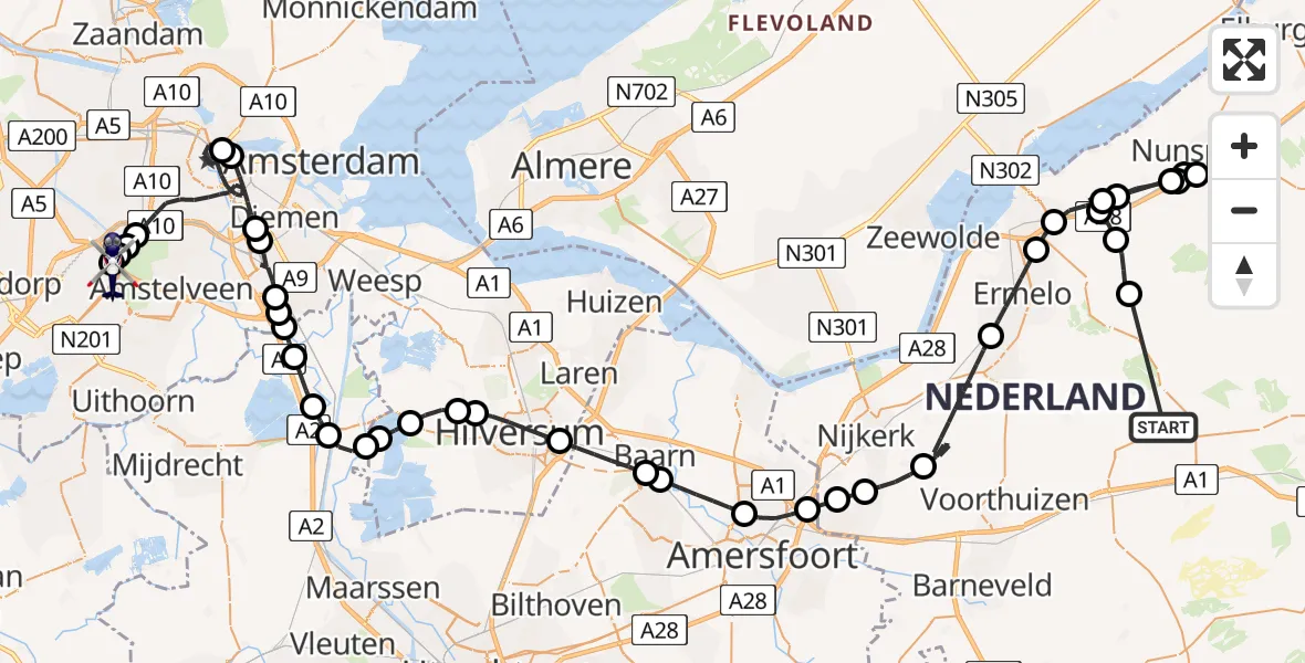 Vluchtroute Politiehelikopter Uddel - Amsterdam Vliegveld Schiphol, 21 juli 2026, 10:19