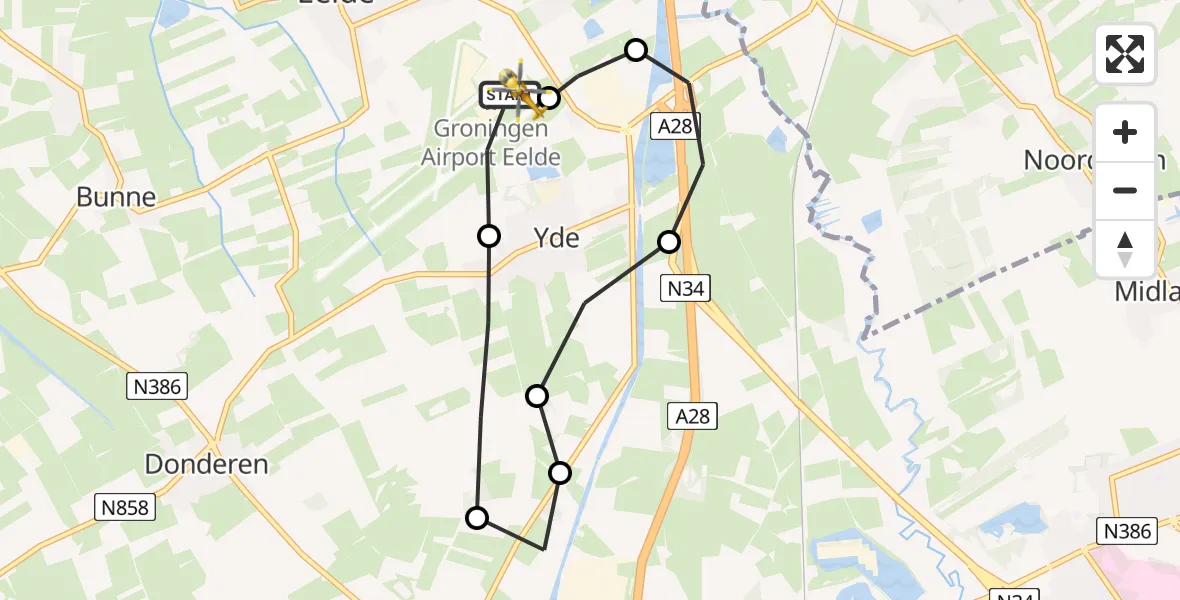 Vluchtroute Traumahelikopter Groningen Airport Eelde - Groningen Airport Eelde, 21 juli 2026, 10:26