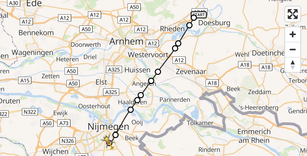 Vluchtroute Traumahelikopter Ellecom - Radboud University Medical Center Heliport, 21 juli 2026, 10:27