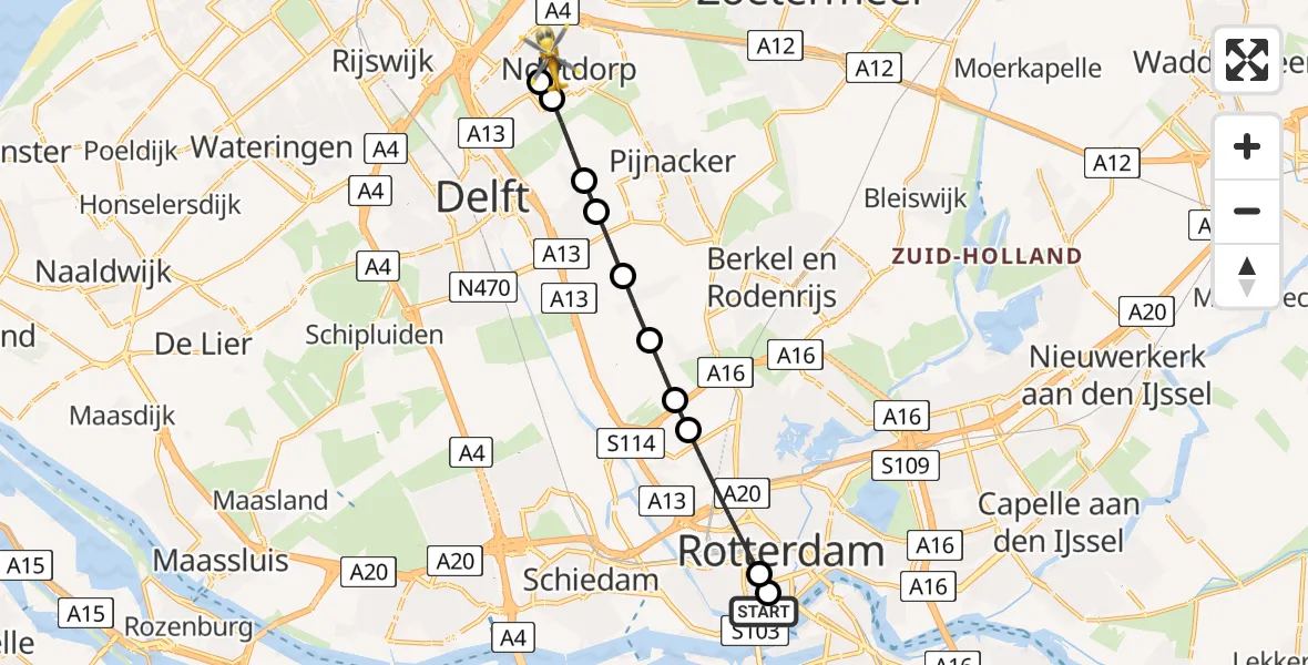 Vluchtroute Traumahelikopter Erasmus MC - Nootdorp, 21 juli 2026, 10:29