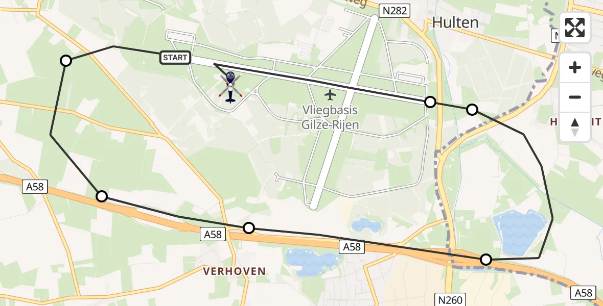 Vluchtroute Politiehelikopter Vliegbasis Gilze Rijen - Vliegbasis Gilze Rijen, 21 juli 2026, 10:53