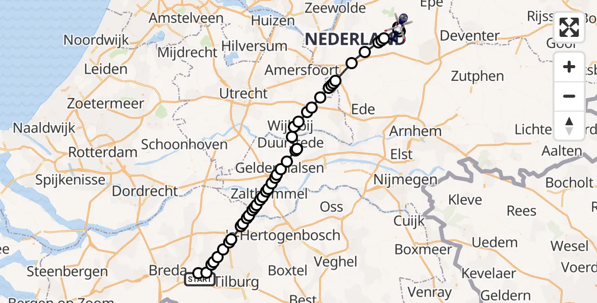 Vluchtroute Politiehelikopter Vliegbasis Gilze Rijen - Elspeet, 21 juli 2026, 11:07