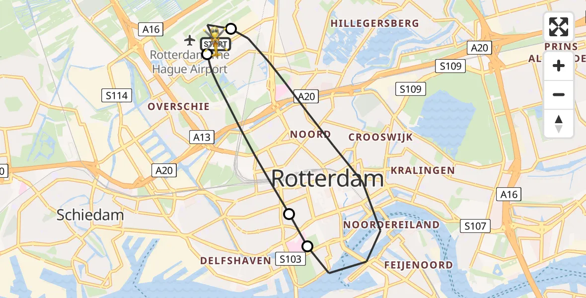 Vluchtroute Traumahelikopter Rotterdam The Hague Airport - Rotterdam The Hague Airport, 21 juli 2026, 12:05