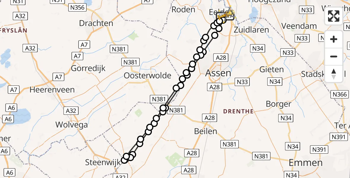 Vluchtroute Traumahelikopter Groningen Airport Eelde - Groningen Airport Eelde, 21 juli 2026, 13:01