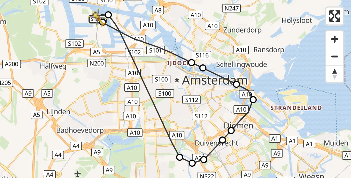 Vluchtroute Traumahelikopter Amsterdam Heliport - Amsterdam Heliport, 21 juli 2026, 13:51