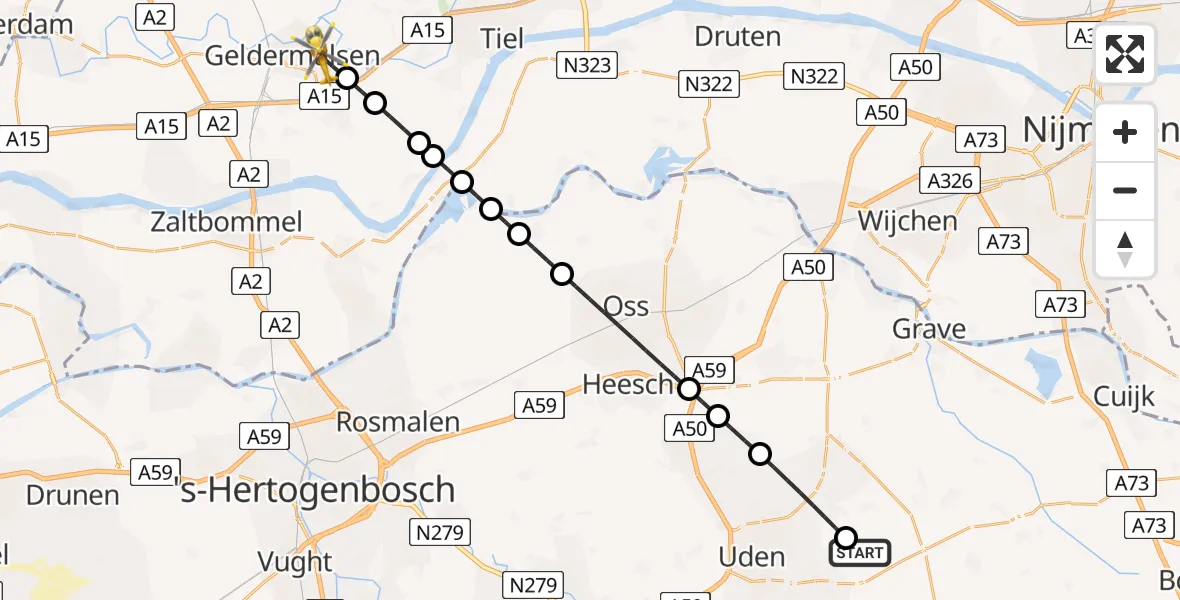 Vluchtroute Traumahelikopter Vliegbasis Volkel - Geldermalsen, 21 juli 2026, 14:57