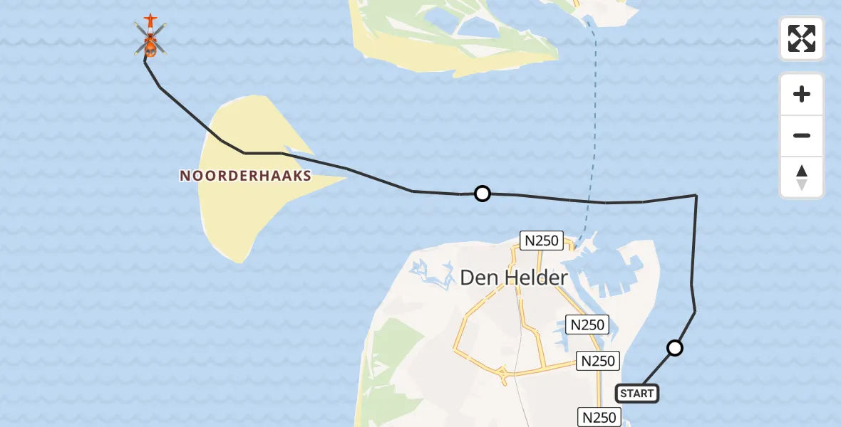 Vluchtroute Kustwachthelikopter Den Helder - Noordzee, 21 juli 2026, 17:12