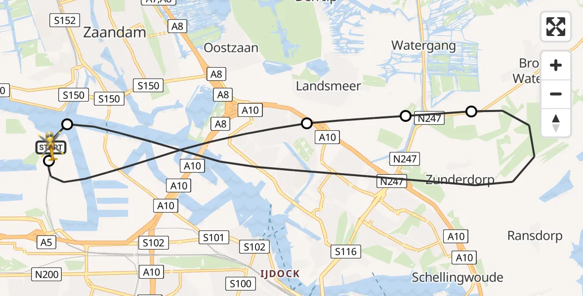 Vluchtroute Traumahelikopter Amsterdam Heliport - Amsterdam Heliport, 21 juli 2026, 17:19