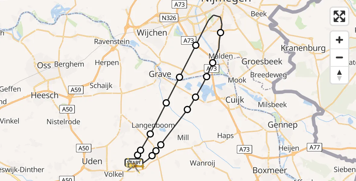 Vluchtroute Traumahelikopter Vliegbasis Volkel - Vliegbasis Volkel, 21 juli 2026, 17:20