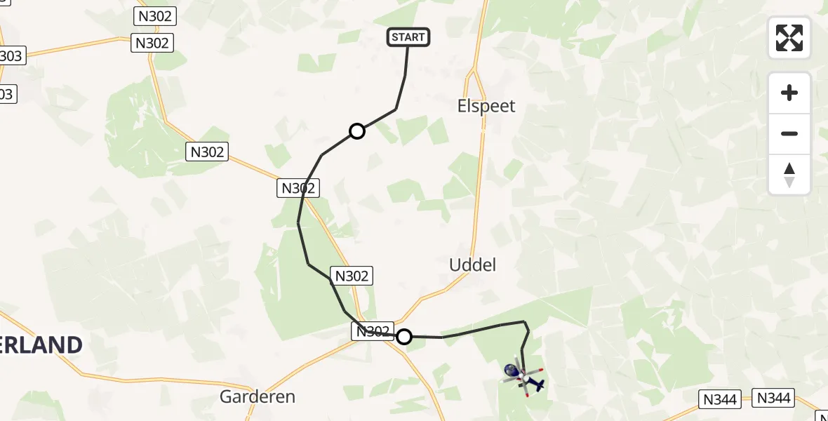 Vluchtroute Politiehelikopter Elspeet - Uddel, 21 juli 2026, 18:28
