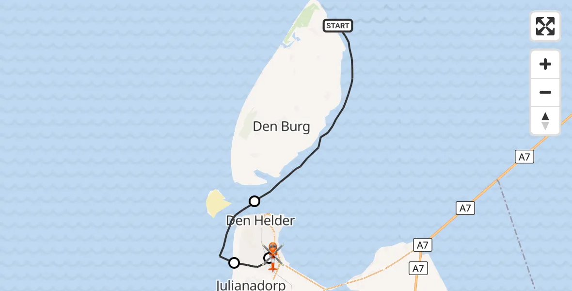 Vluchtroute Kustwachthelikopter Waddenzee - Militair vliegveld De Kooy / Den Helder Airport, 21 juli 2026, 18:33