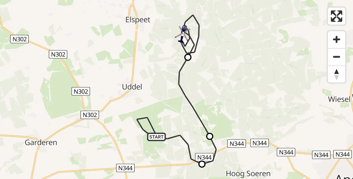 Vluchtroute Politiehelikopter Uddel - Elspeet, 21 juli 2026, 18:34