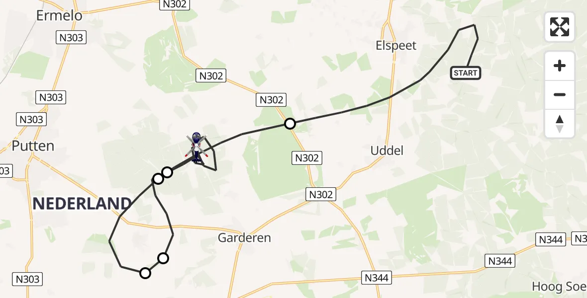 Vluchtroute Politiehelikopter Elspeet - Ermelo, 21 juli 2026, 18:48