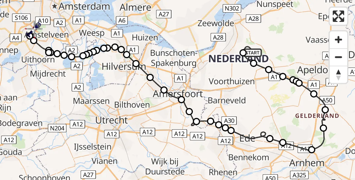 Vluchtroute Politiehelikopter Ermelo - Amsterdam Vliegveld Schiphol, 21 juli 2026, 19:00