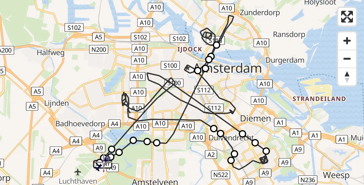 Vluchtroute Politiehelikopter Amsterdam Vliegveld Schiphol - Amsterdam Vliegveld Schiphol, 21 juli 2026, 19:12