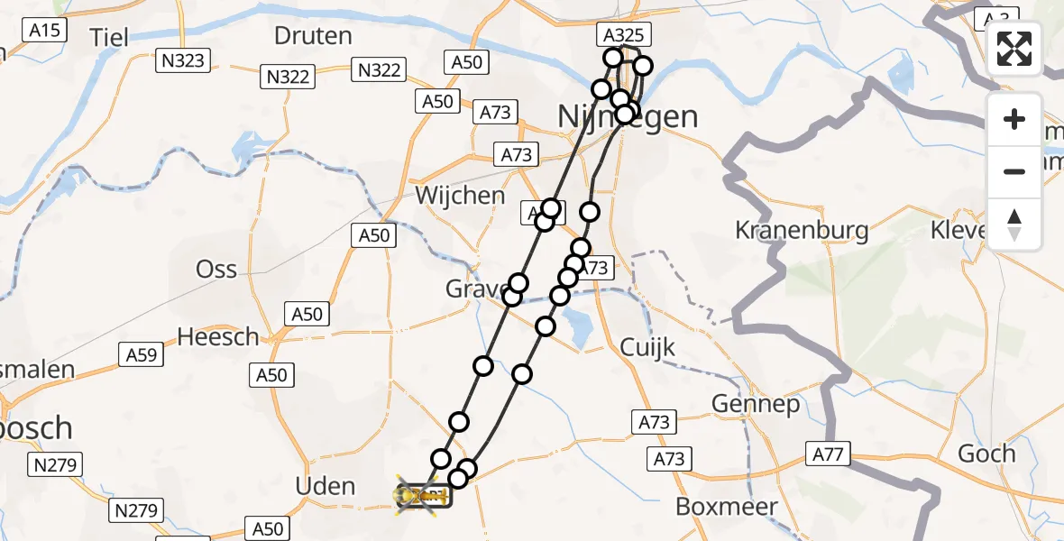 Vluchtroute Traumahelikopter Vliegbasis Volkel - Vliegbasis Volkel, 21 juli 2026, 19:39