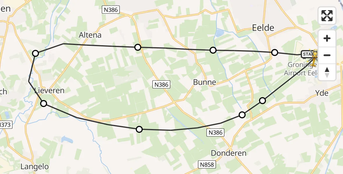 Vluchtroute Traumahelikopter Groningen Airport Eelde - Groningen Airport Eelde, 21 juli 2026, 20:13