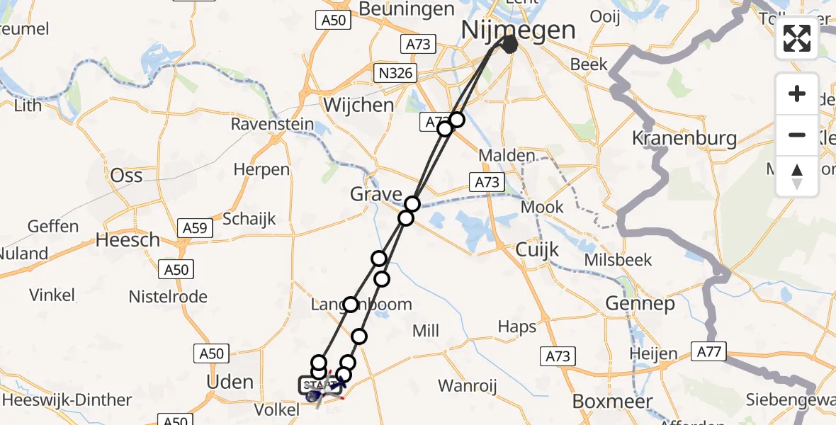 Vluchtroute Politiehelikopter Vliegbasis Volkel - Vliegbasis Volkel, 21 juli 2026, 20:22