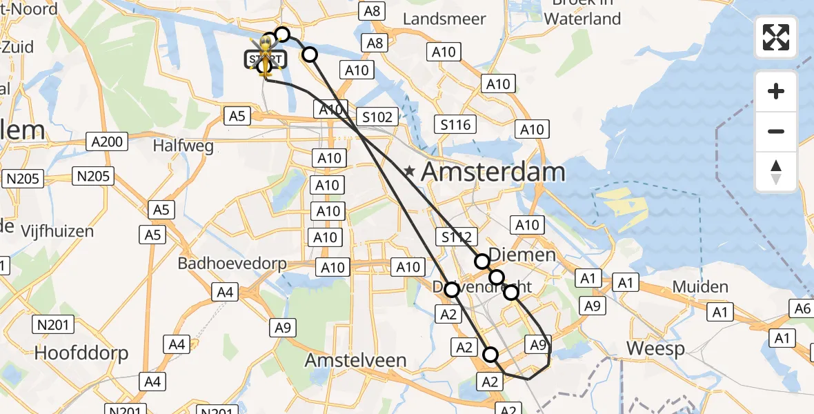 Vluchtroute Traumahelikopter Amsterdam Heliport - Amsterdam Heliport, 21 juli 2026, 21:16