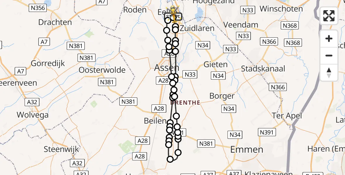 Vluchtroute Traumahelikopter Groningen Airport Eelde - Groningen Airport Eelde, 22 juli 2026, 04:00