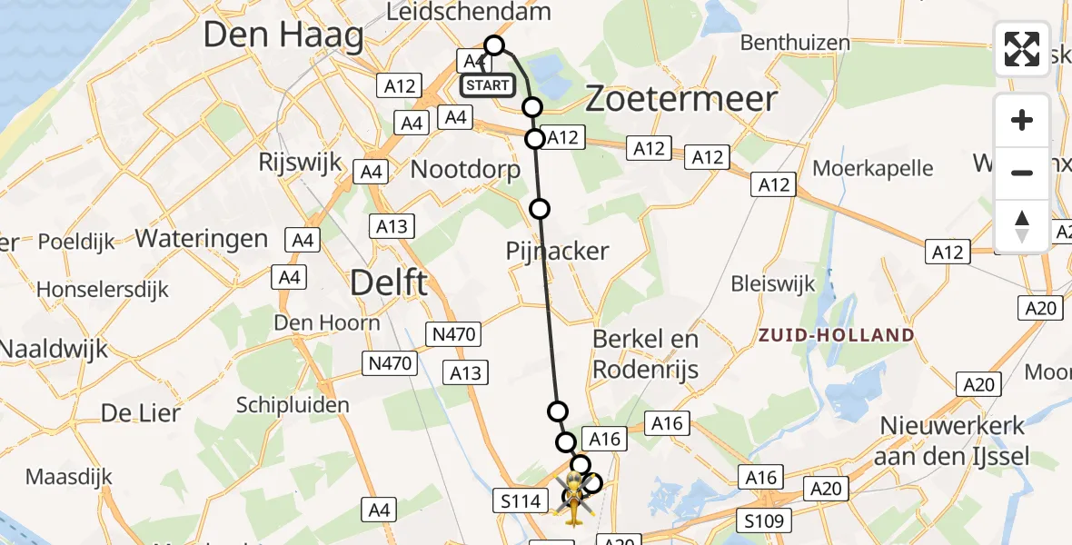 Vluchtroute Traumahelikopter 's-Gravenhage - Rotterdam The Hague Airport, 22 juli 2026, 06:57