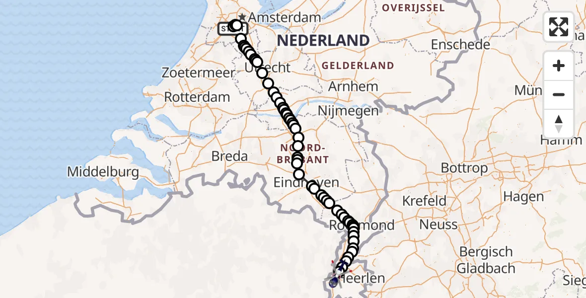 Vluchtroute Politiehelikopter Amsterdam Vliegveld Schiphol - Maastricht Aachen Airport, 22 juli 2026, 07:52
