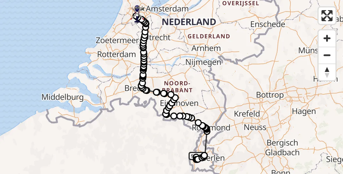 Vluchtroute Politiehelikopter Maastricht Aachen Airport - Amsterdam Vliegveld Schiphol, 22 juli 2026, 08:40