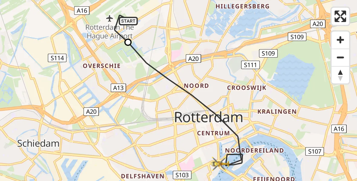 Vluchtroute Traumahelikopter Rotterdam The Hague Airport - Rotterdam, 22 juli 2026, 09:17