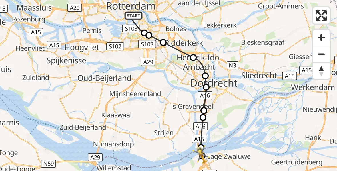 Vluchtroute Traumahelikopter Rotterdam - Moerdijk, 22 juli 2026, 10:02