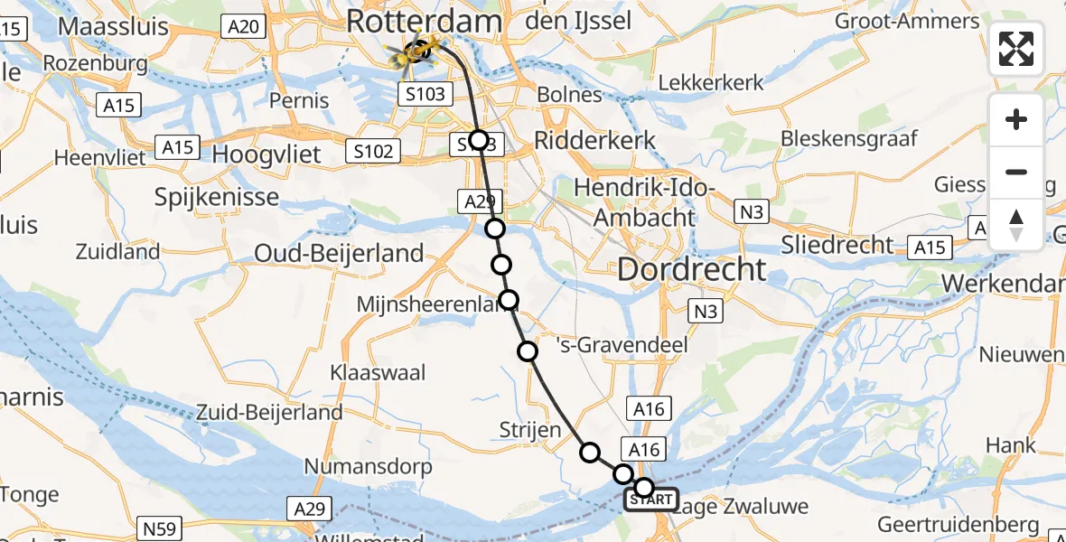 Vluchtroute Traumahelikopter Moerdijk - Leids Universitair Medisch Centrum (LUMC), 22 juli 2026, 10:32