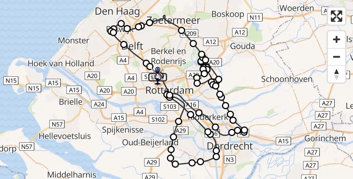 Vluchtroute Politiehelikopter Rotterdam The Hague Airport - Rotterdam The Hague Airport, 22 juli 2026, 10:55