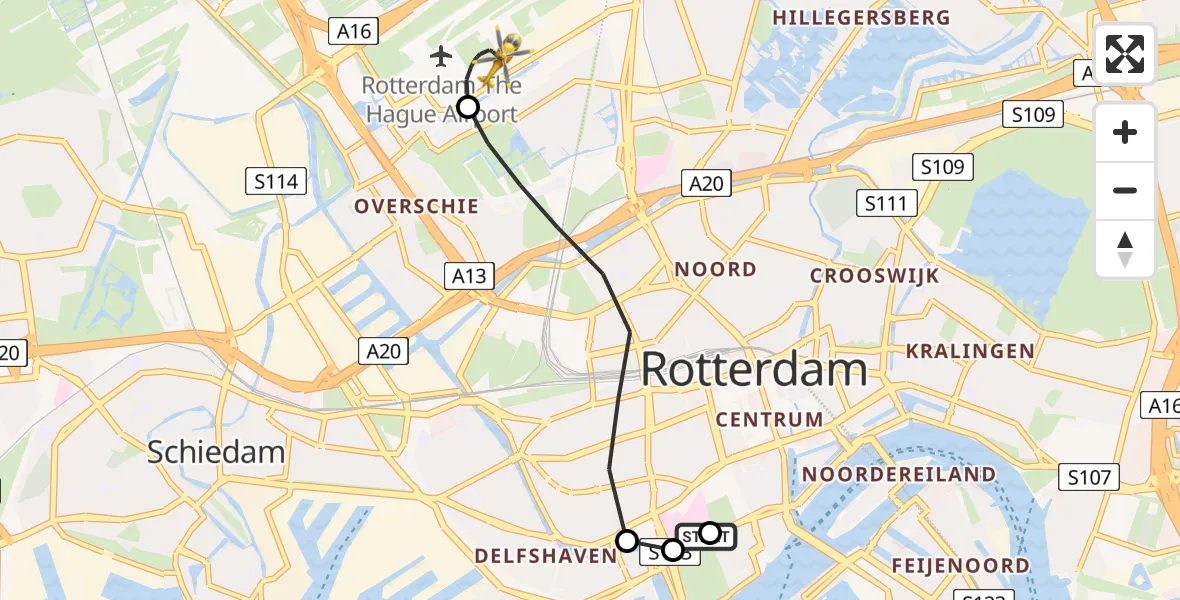Vluchtroute Traumahelikopter Leids Universitair Medisch Centrum (LUMC) - Rotterdam The Hague Airport, 22 juli 2026, 11:00