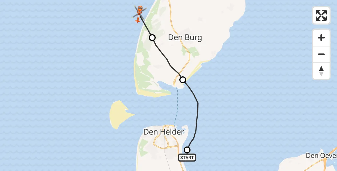 Vluchtroute Kustwachthelikopter Den Helder - Noordzee, 22 juli 2026, 11:31