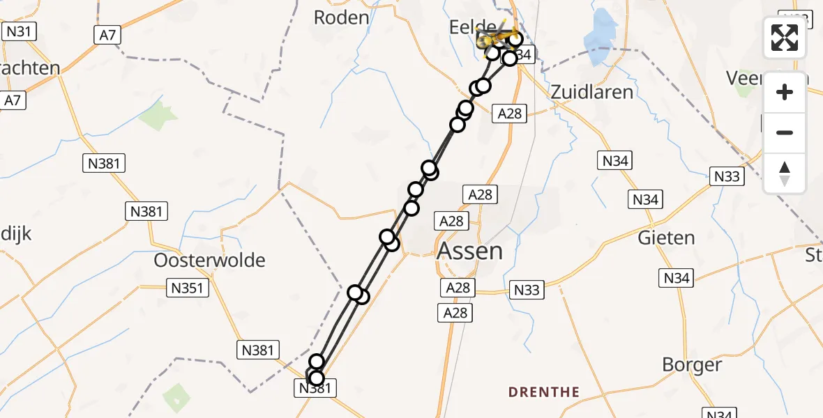 Vluchtroute Traumahelikopter Groningen Airport Eelde - Groningen Airport Eelde, 22 juli 2026, 11:44