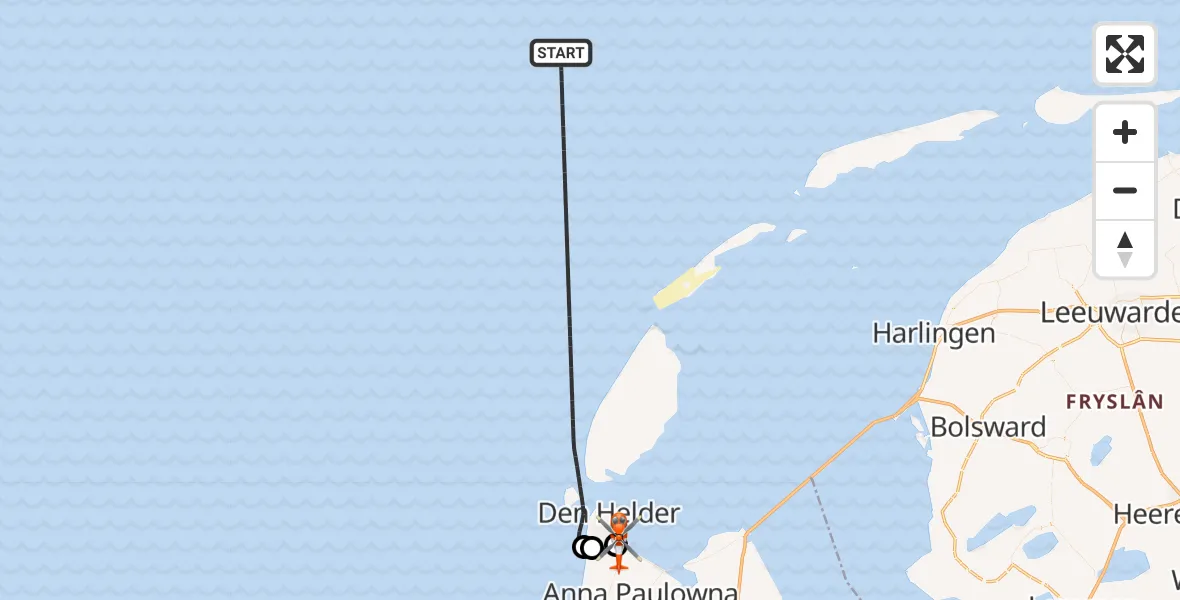 Vluchtroute Kustwachthelikopter Noordzee - Militair vliegveld De Kooy / Den Helder Airport, 22 juli 2026, 13:11