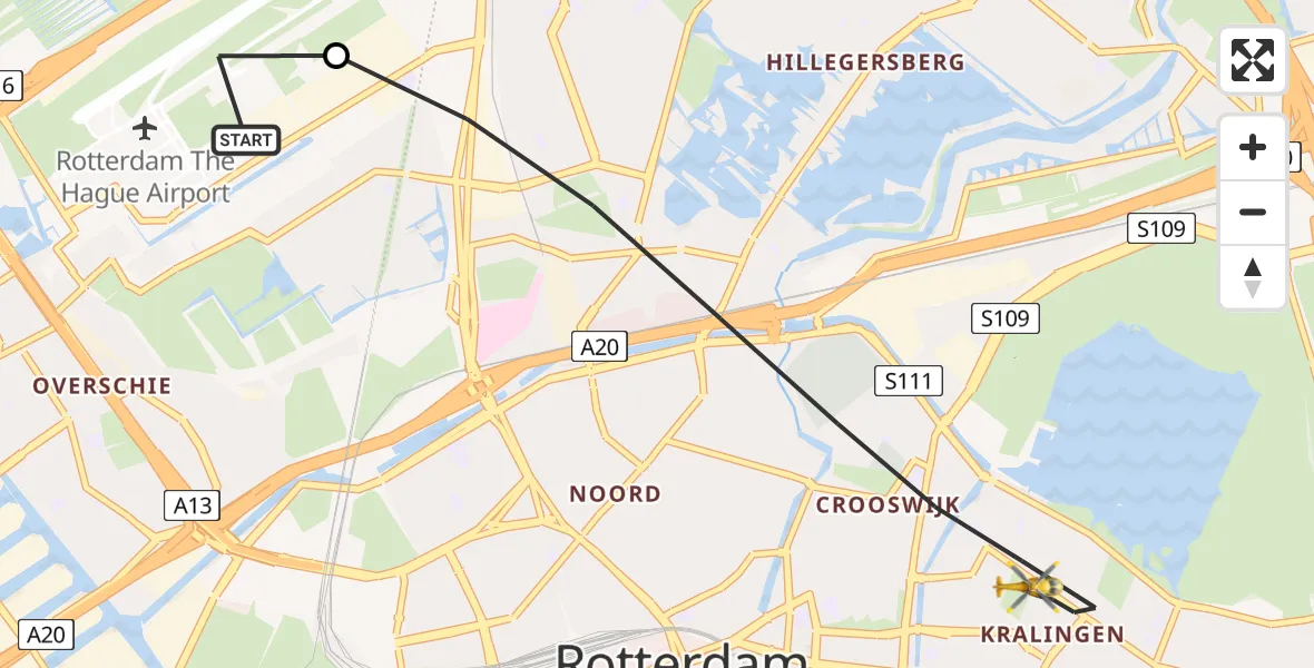Vluchtroute Traumahelikopter Rotterdam The Hague Airport - Rotterdam, 22 juli 2026, 13:21
