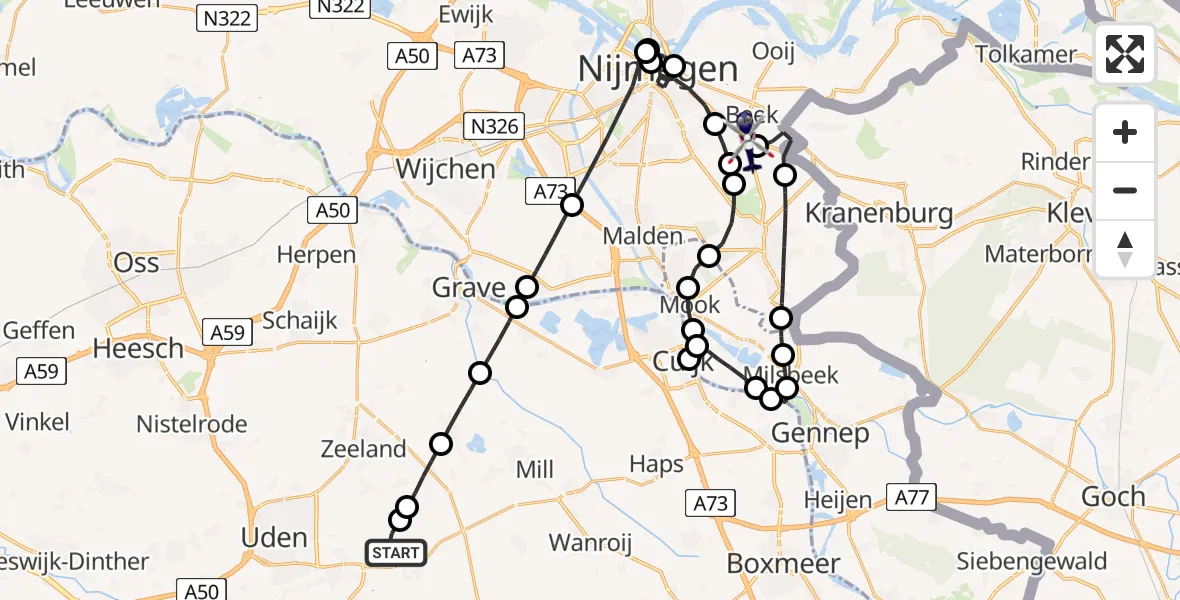 Vluchtroute Politiehelikopter Vliegbasis Volkel - Berg en Dal, 22 juli 2026, 13:31