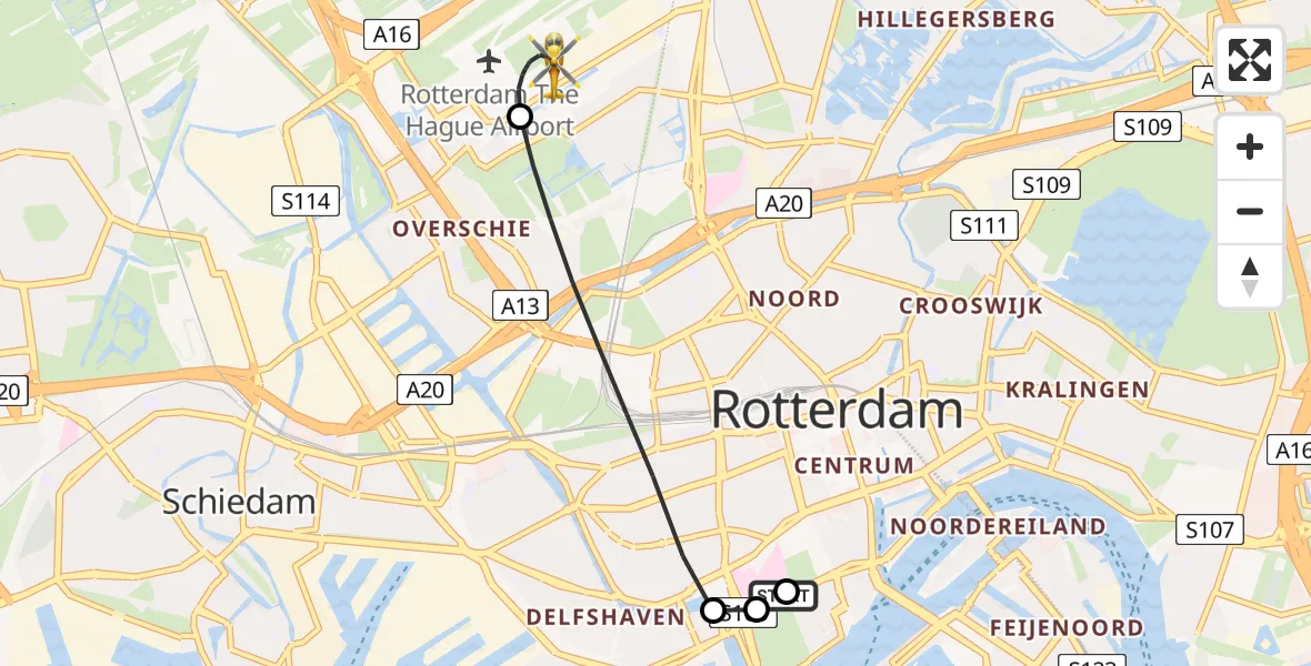 Vluchtroute Traumahelikopter Leids Universitair Medisch Centrum (LUMC) - Rotterdam The Hague Airport, 22 juli 2026, 15:56