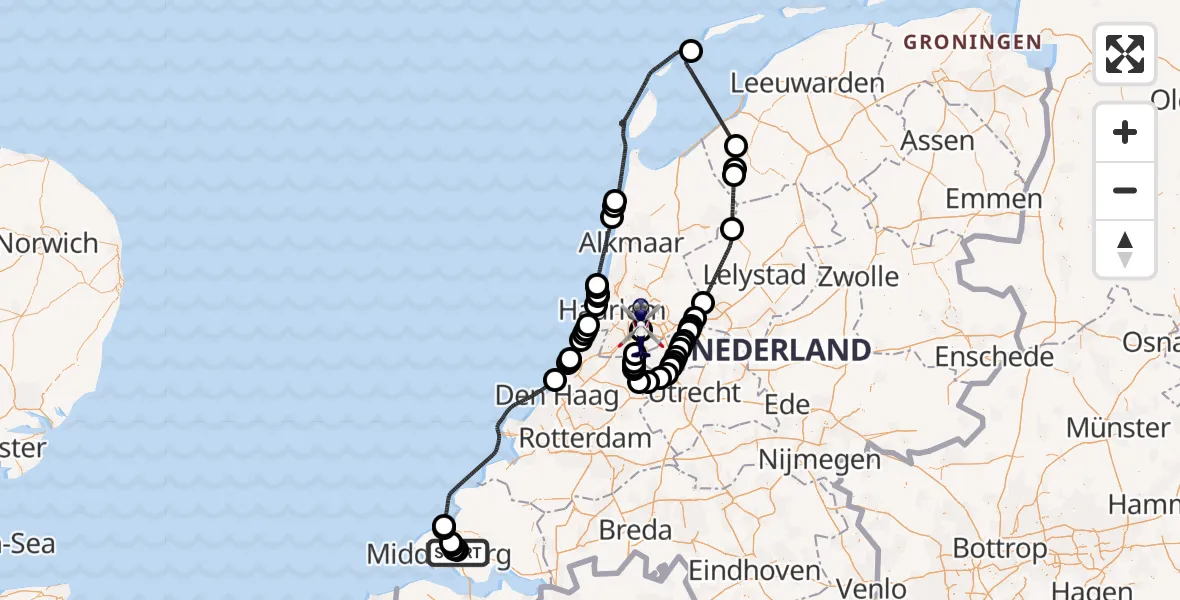 Vluchtroute Politiehelikopter Vliegveld Midden-Zeeland - Amsterdam Vliegveld Schiphol, 22 juli 2026, 17:03
