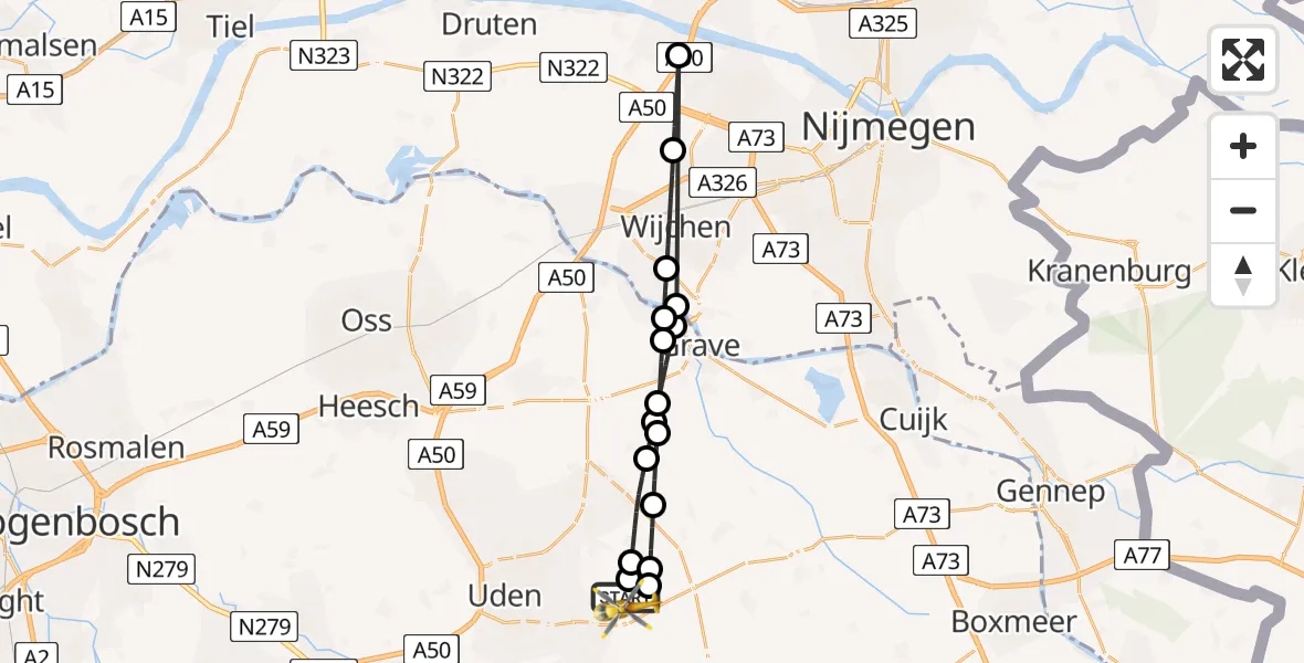 Vluchtroute Traumahelikopter Vliegbasis Volkel - Vliegbasis Volkel, 22 juli 2026, 18:16