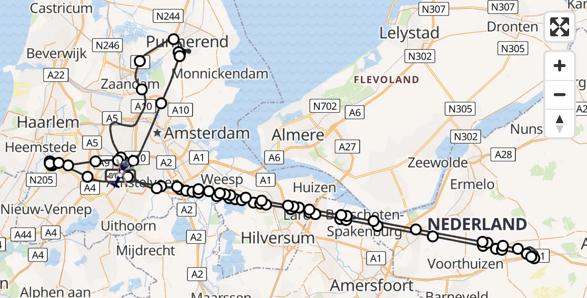 Vluchtroute Politiehelikopter Amsterdam Vliegveld Schiphol - Amsterdam Vliegveld Schiphol, 22 juli 2026, 22:03