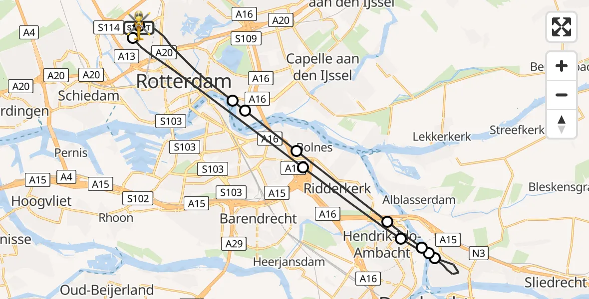 Vluchtroute Traumahelikopter Rotterdam The Hague Airport - Rotterdam The Hague Airport, 23 juli 2026, 04:01