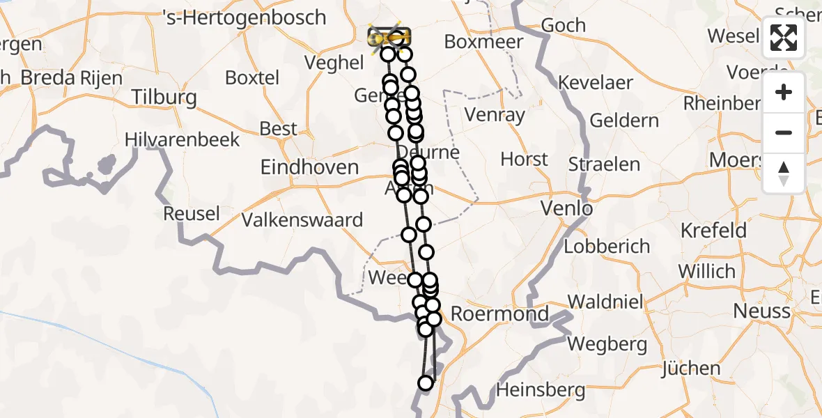 Vluchtroute Traumahelikopter Vliegbasis Volkel - Vliegbasis Volkel, 23 juli 2026, 08:17