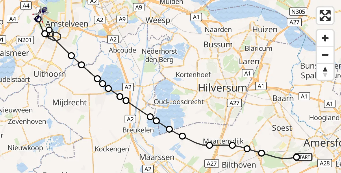 Vluchtroute Politiehelikopter Amersfoort - Amsterdam Vliegveld Schiphol, 23 juli 2026, 09:38