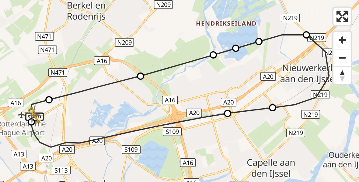 Vluchtroute Traumahelikopter Rotterdam The Hague Airport - Rotterdam The Hague Airport, 23 juli 2026, 10:37